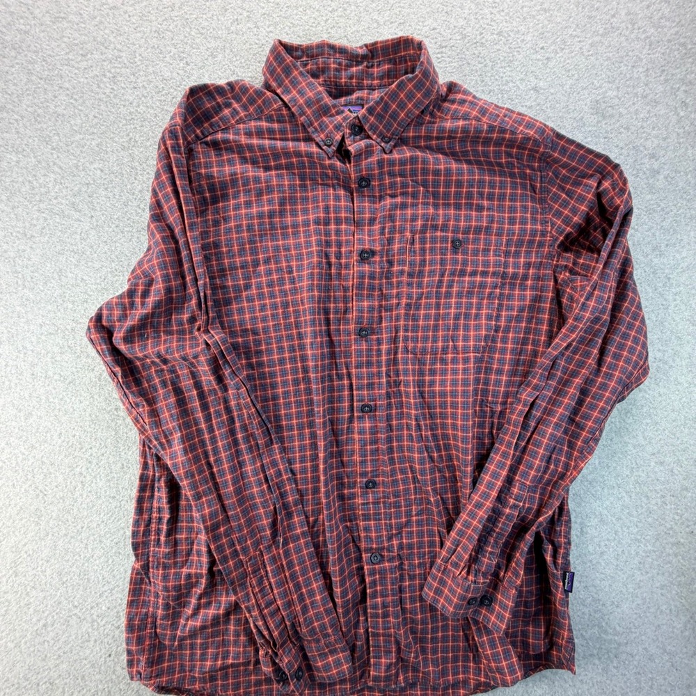 Patagonia Mens XL Plaid Organic Cotton Long Sleeve Button Down Shirt Red Blue